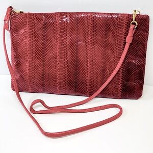 Vintage Clemente Red Snakeskin and Leather Clutch or Shoulder Bag